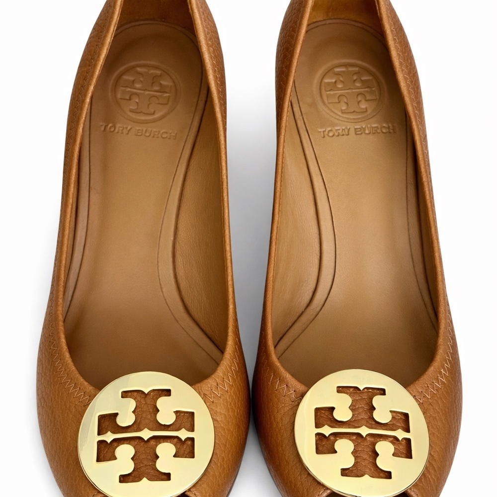 Tory Burch Caroline Peep Toe Wedges Brown Leather Size 7